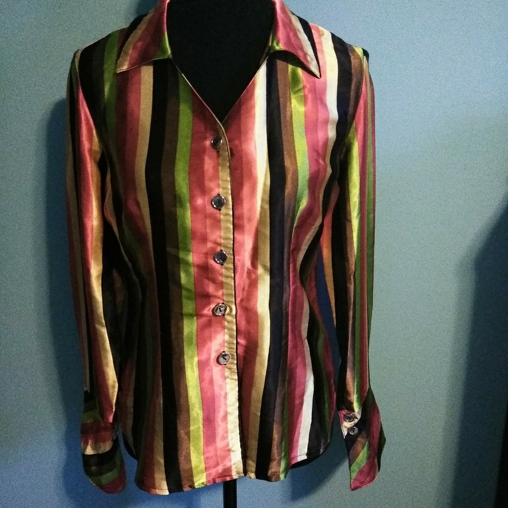 Connie Howard Striped Button Down Blouse
